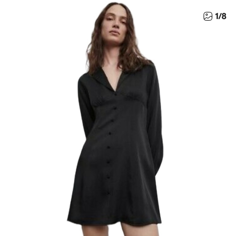 Zara Black Satin Skater Dress